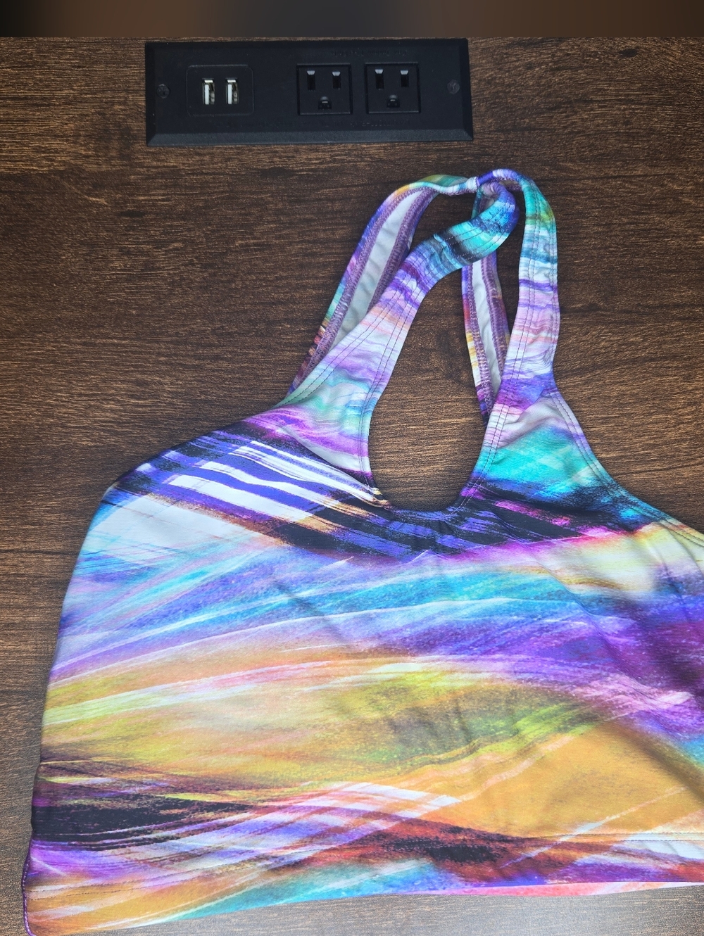 LiCi Fit Electric Sunset One-Shoulder Sports Bra Cutout Crop Top - Picture 2 of 6
